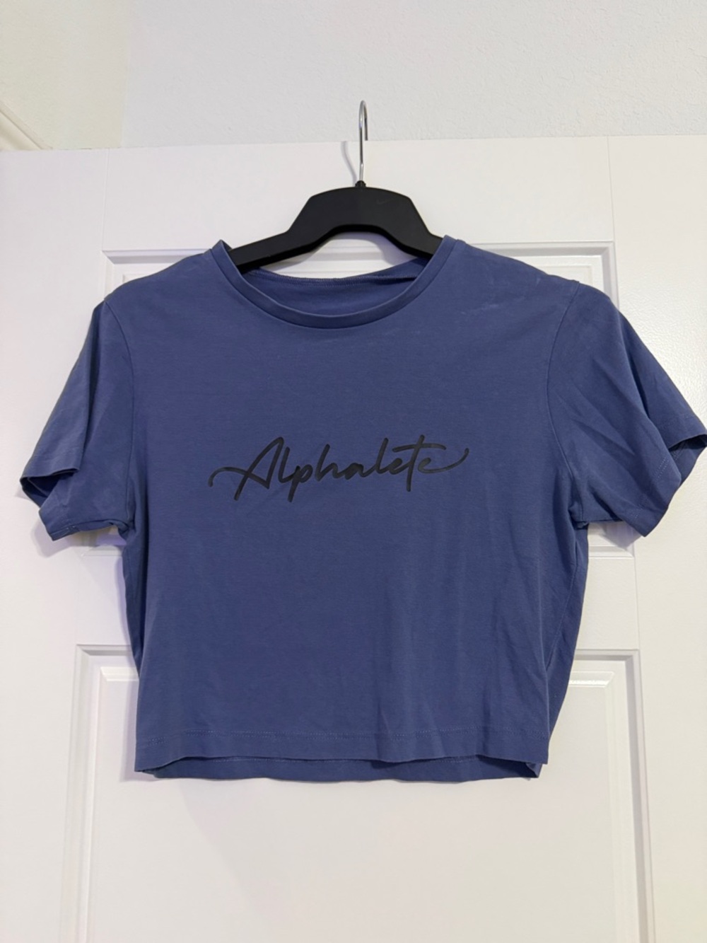 Alphalete Blue Cropped Script Logo Tee